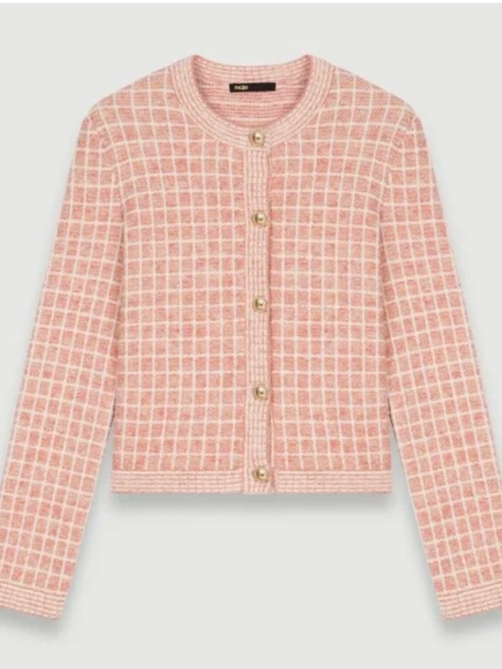 Maje Malo Cardigan Blush Pink Windowpane Knit